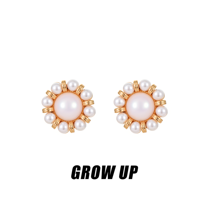 原创珍珠金色耳钉银针