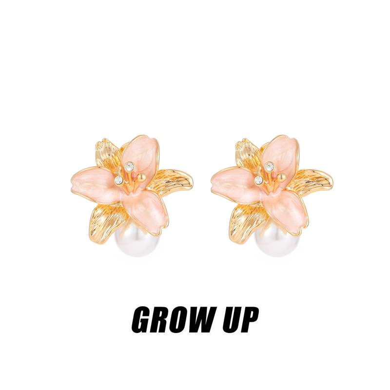 中古花朵耳环女2025新款珍珠耳钉