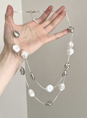 GROWUP设计师款巴洛克珍珠项链女多层叠戴高级感毛衣链