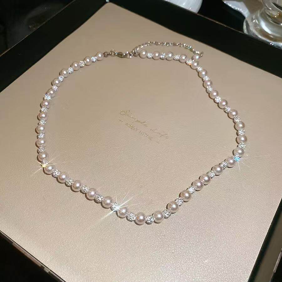 GROWUP轻奢珍珠项链女水晶镶嵌小众设计感锁骨链时尚高级感项链