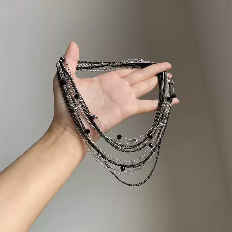 【呼呼专享】多层叠戴水晶项链合金镀银锁骨链小众高级感百搭饰品