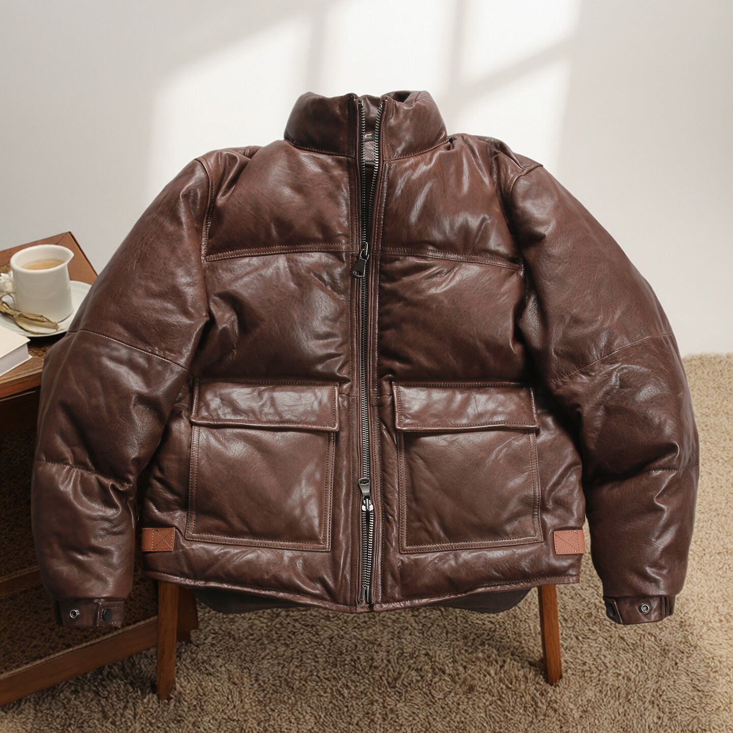 冬季男士时尚休闲真皮羽绒服高品质保暖面包服立领皮衣绵羊皮外套