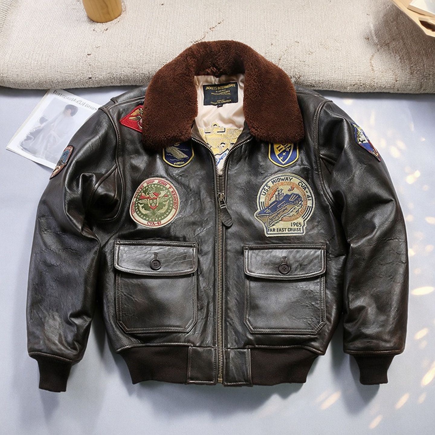 美式多标真皮皮夹克男大码外套