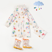 日系芝麻超人款 带书包位帽檐拉链雨披男女幼儿园学生儿童防水雨衣