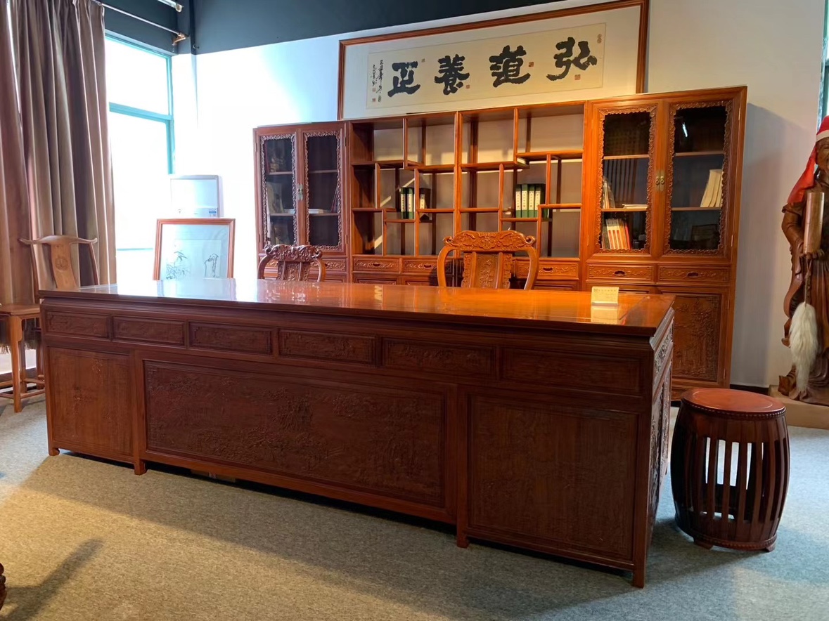 缅甸花梨中式古典明清风格3米超大办公台老板桌纯实木榫卯家具