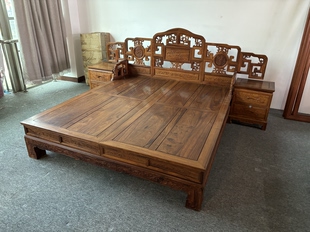 花梨木床三件套工厂库存剩余纯实木精工雕花工艺结构稳固明清款