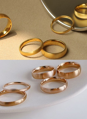 简约钛钢戒指女拉丝18k金色素圈