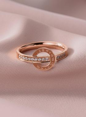 韩版简约钢戒指女ins风玫瑰金