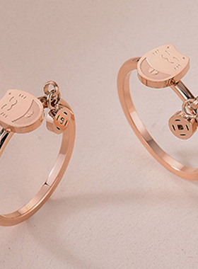 韩版时尚招财猫铜钱钛钢玫瑰金