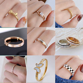 复古蝴蝶白贝锆石钛钢戒指ring女戒女小众设计个性 18k金色潮指