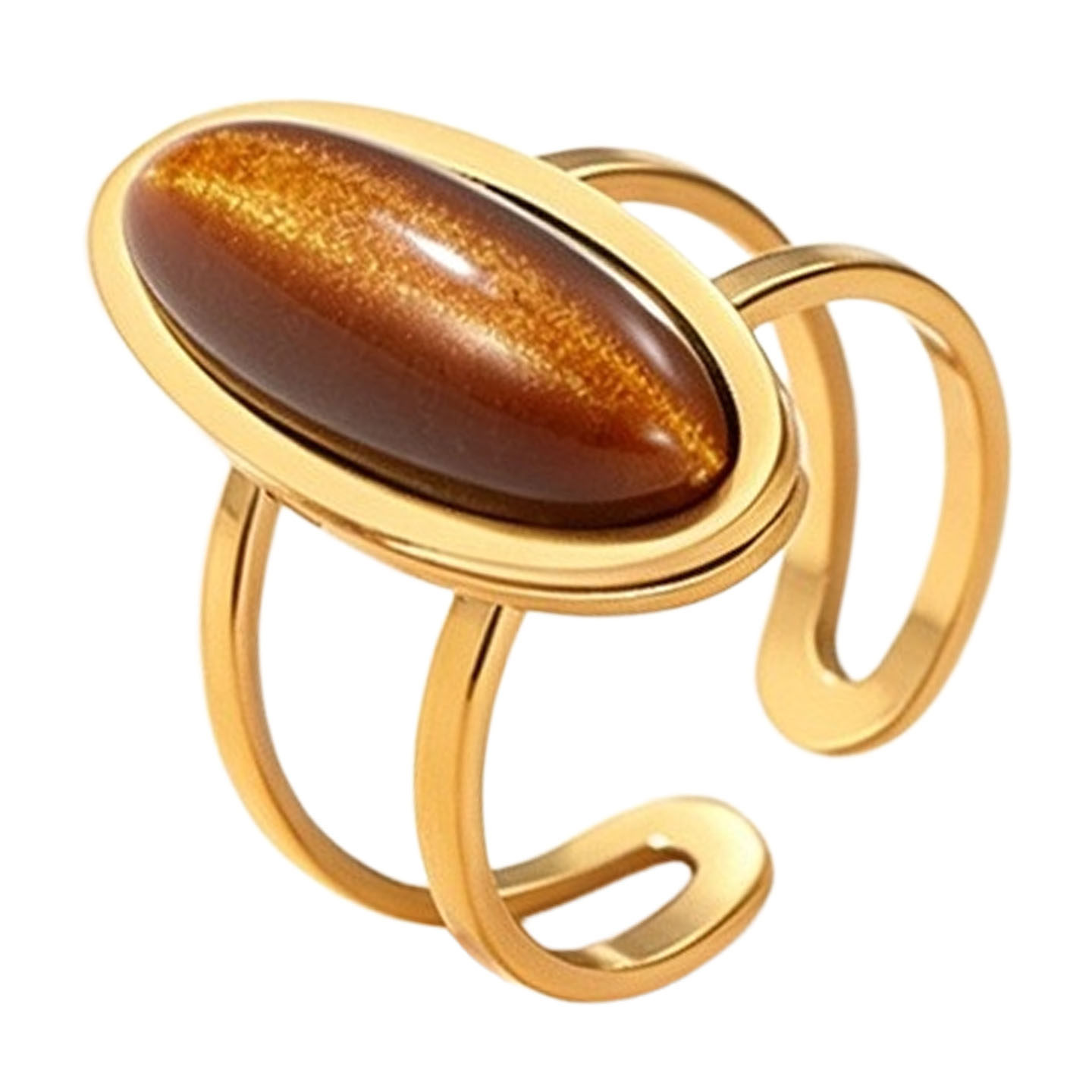 琥珀色钛钢戒指女开口可调节轻奢时尚首饰指环网红潮手饰ring