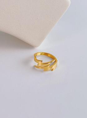 韩版简约钛钢戒指女闪电开口小众