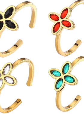 爆款彩色镶钻开口钛钢戒指女复古