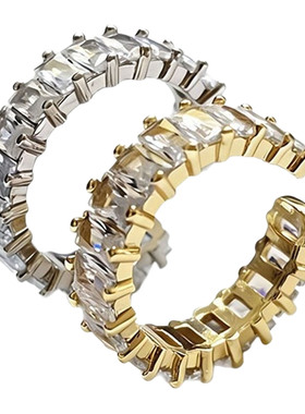 法式满钻排戒开口可调节戒指女精