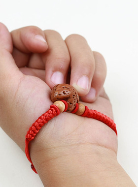 婴儿男女手链桃核桃木复古压惊红