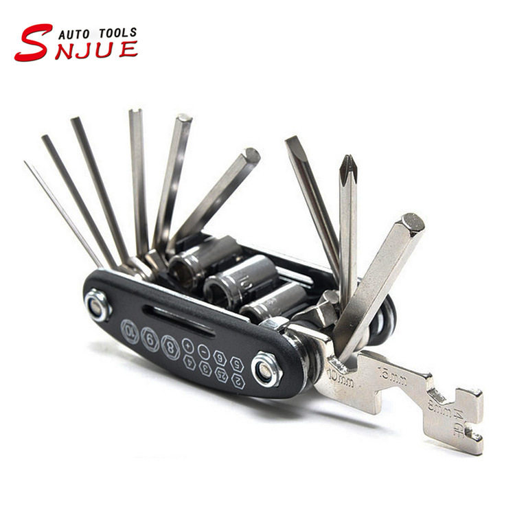 自行车维修组合工具16合一螺丝刀套装多功能折叠修车补胎扳手套