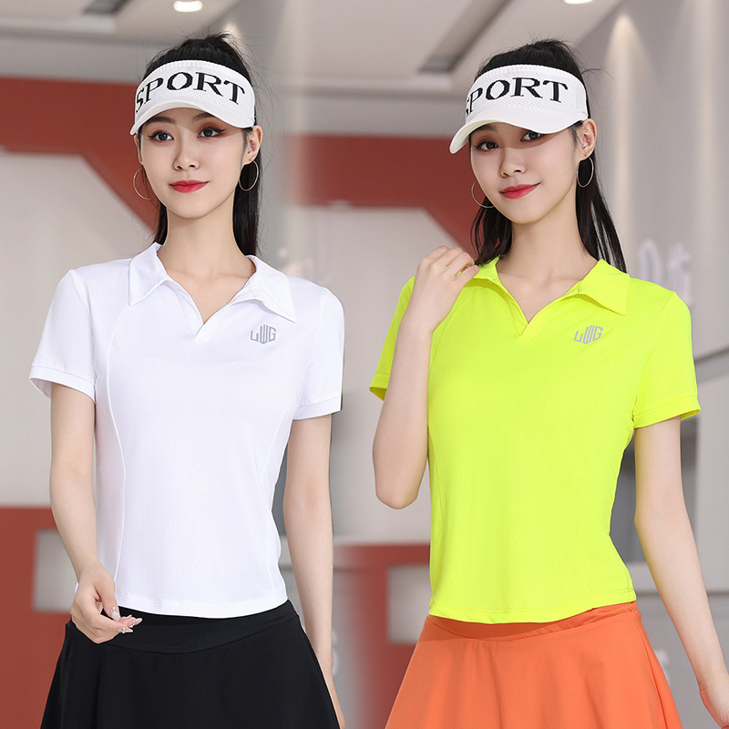 夏季新款广场舞服装POLO衫运动速干短袖上衣女健身操跑步运动T恤