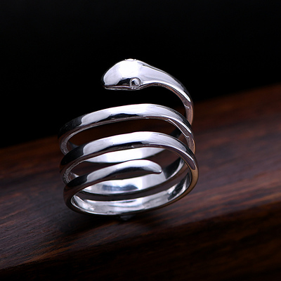 原创足银999灵蛇戒指环光面拉丝