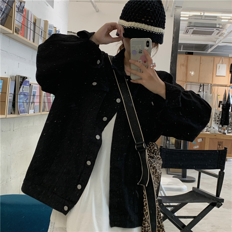 Korean denim double price loose waist