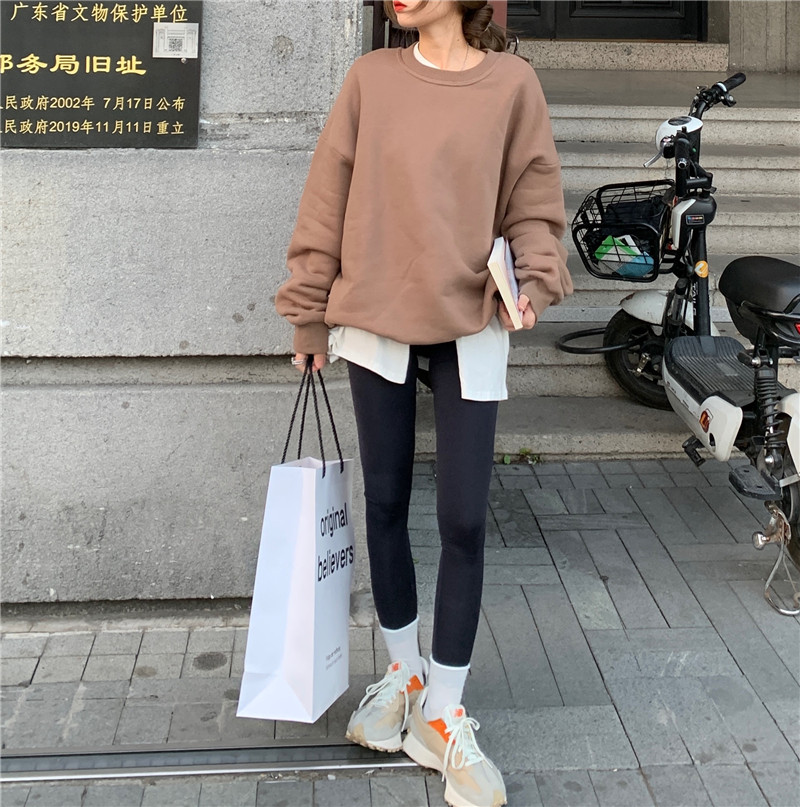 Korean version versatile simple letter Plush thickened Pullover