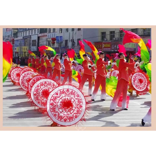 新款秧歌花伞剪纸伞社火表演舞蹈伞扇演出工艺伞陕北秧歌花跳舞伞