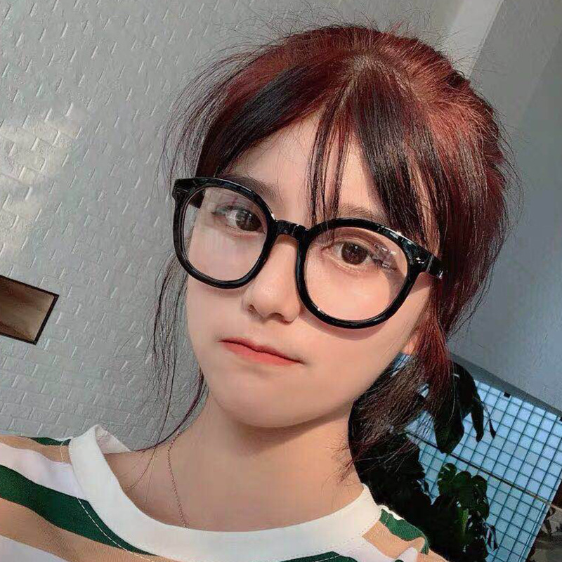 黑框防蓝光眼镜透明可配近视网红眼镜架女复古米钉圆形箭头平光镜