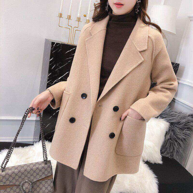 2双面羊绒大衣女短款高端小个子宽松双面尼西装领毛呢外套