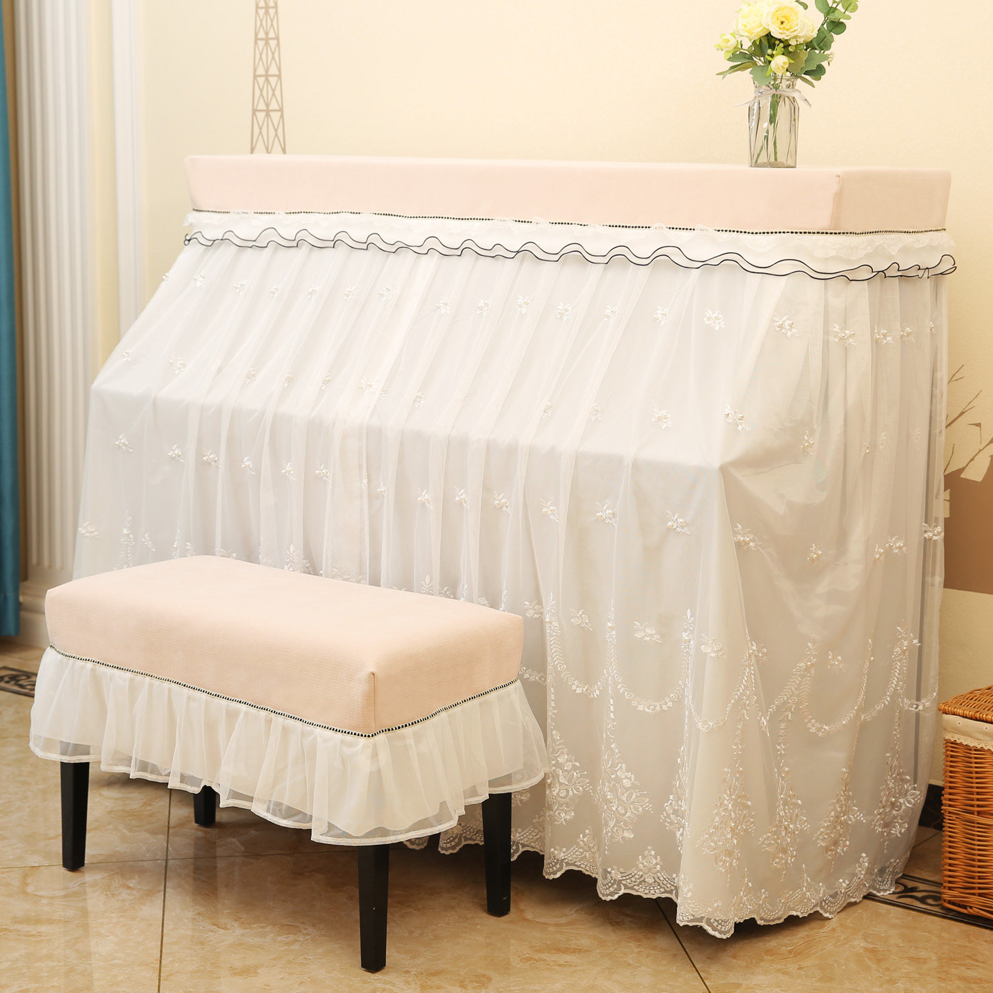 小香风网红蕾丝雅马哈钢琴罩全罩轻奢高档简约钢琴布套防尘盖布巾