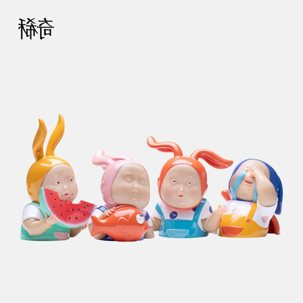 稀奇艺术《表情包》吃瓜兔比比办公室可爱多巴胺雕塑摆件创意礼品