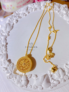 999足金 传承古法金八宝罗盘莫桑镶嵌点钻工艺黄金吊坠女士吊坠