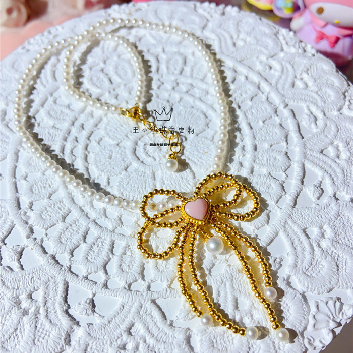 足金粉贝珍珠蝴蝶项链女王小仙