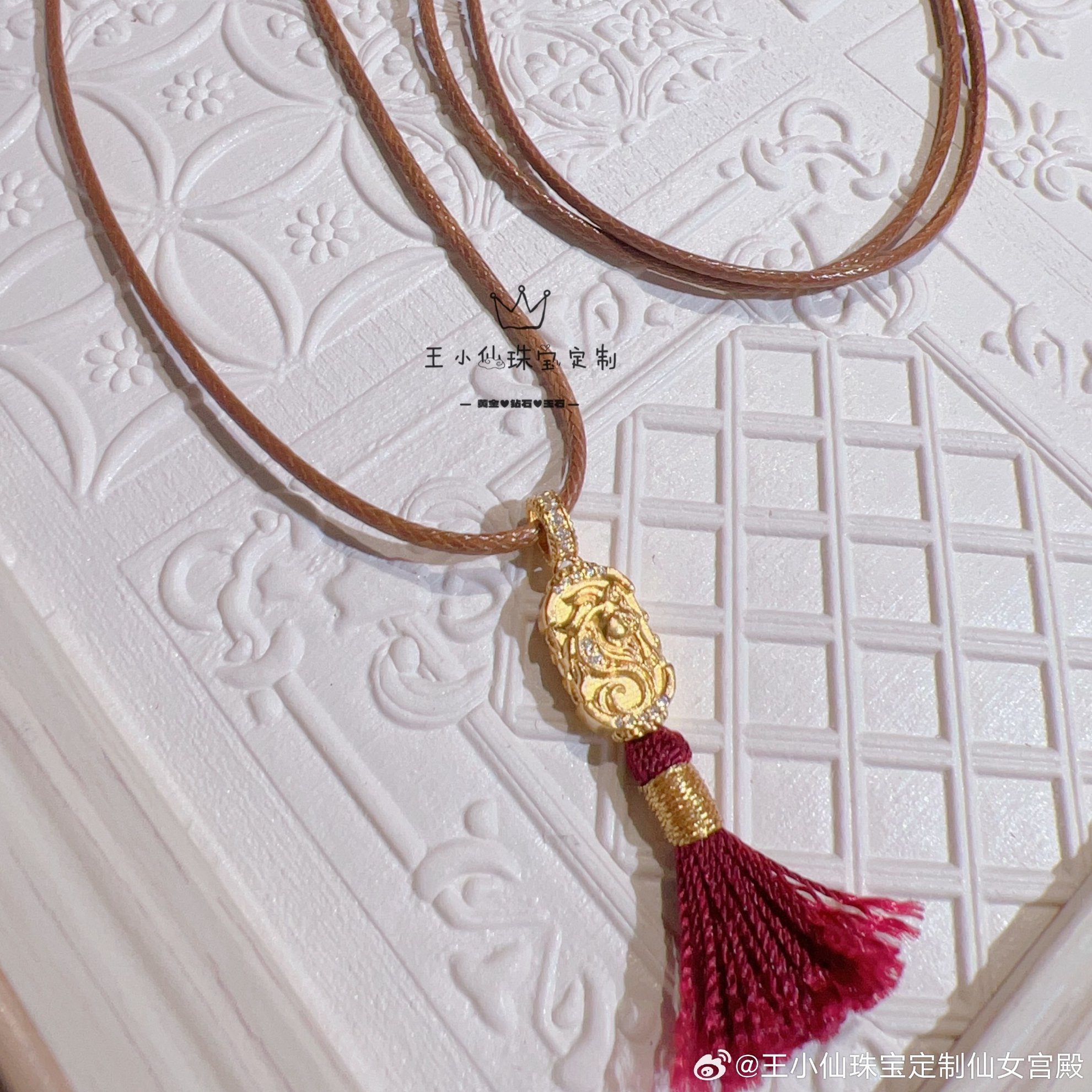 足金999手工古法金点钻工艺莫桑石马年新款民族风流苏可调节项链