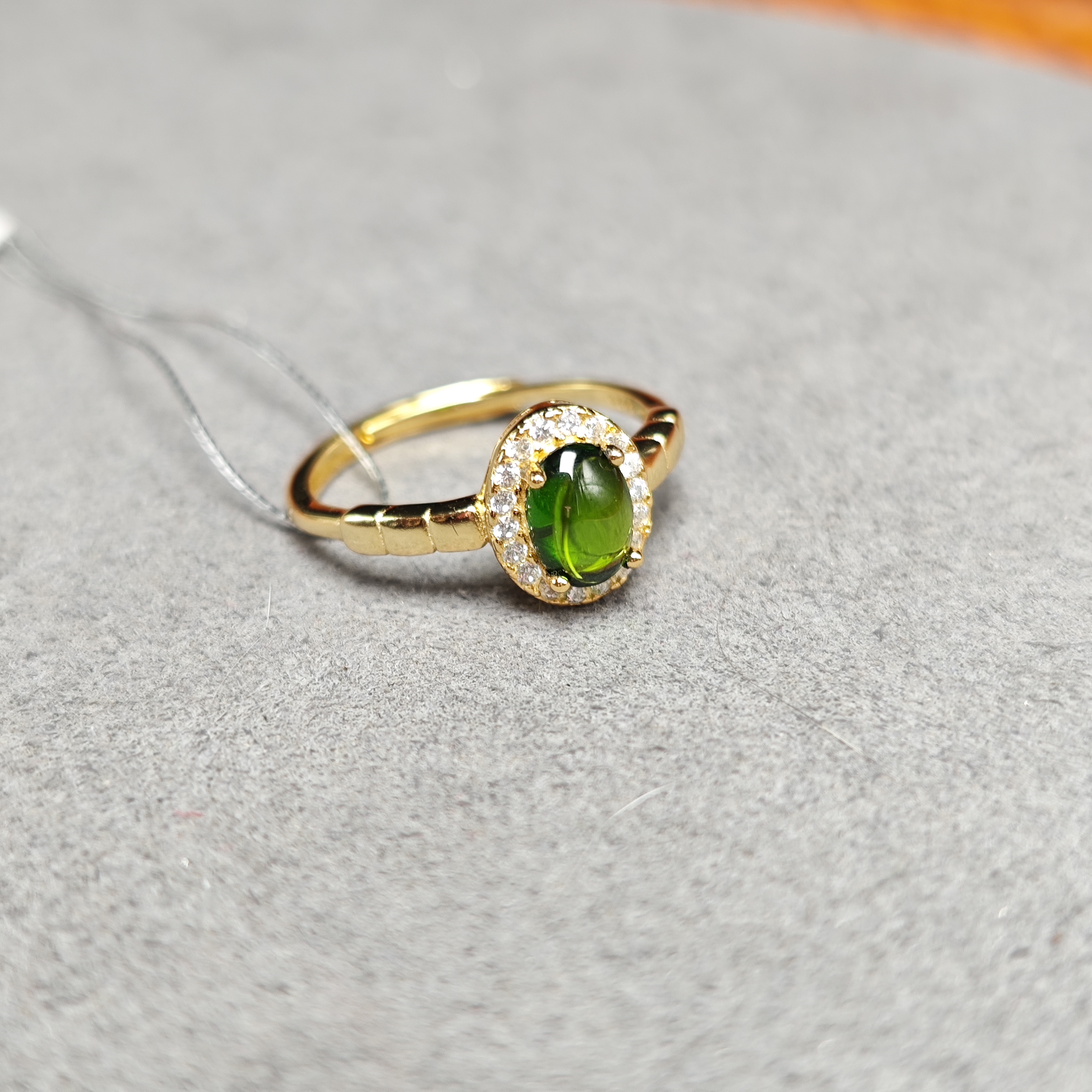 天然925银透辉石戒指925银圆形透辉石戒指