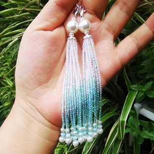 蓝色渐变水晶流苏串珠穗子DIY汉服发簪项链古风璎珞配饰旗袍压襟