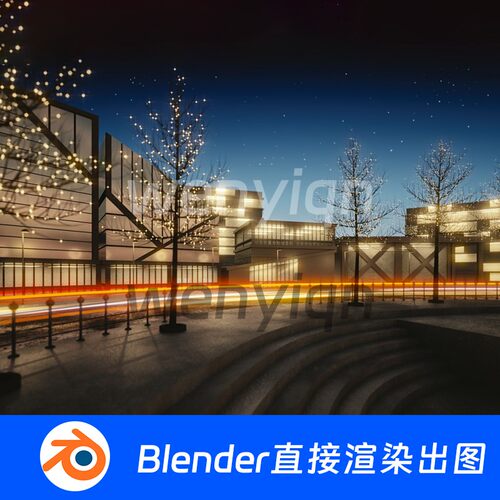 商业街广场商业中心商场夜景店铺BLENDER场景模型943
