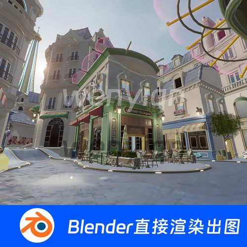欧式城市街道欧洲复古建筑小镇咖啡厅室内Blender模型784