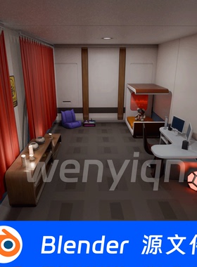 卡通可爱房间卧室工作室书房Blender场景模型2364