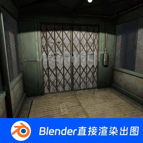 复古电梯轿厢升降梯老式货梯伸缩折叠Blender场景模型1423