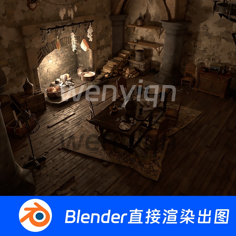 木屋部落石头房子城堡森林中世纪建筑Blender场景模型1269