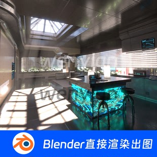 公寓别墅科技科幻未来大堂大厅现代住宅豪宅Blender场景模型1257
