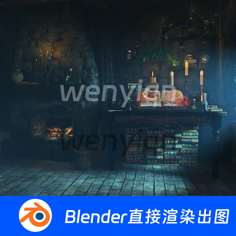 Blender魔法师房间城堡巫女巫房屋森林黑暗炼金术模型764