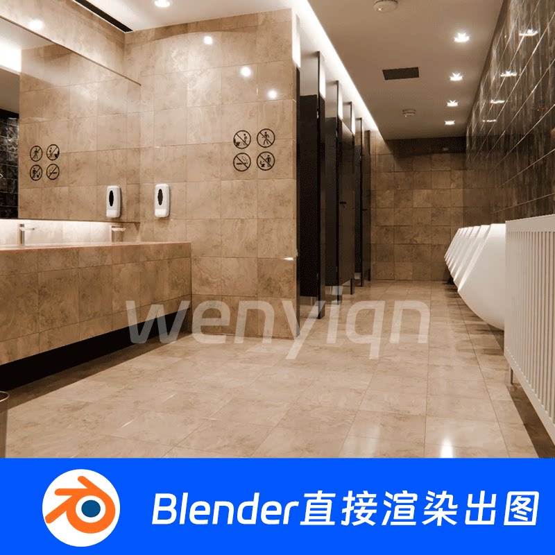 现代公共卫生间厕所商场洗手间洗手盆Blender场景模型1846
