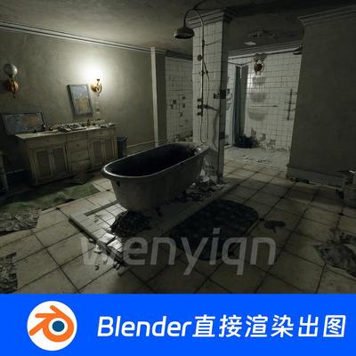 破旧复古浴室厕所恐怖室内房间马桶Blender场景模型1524