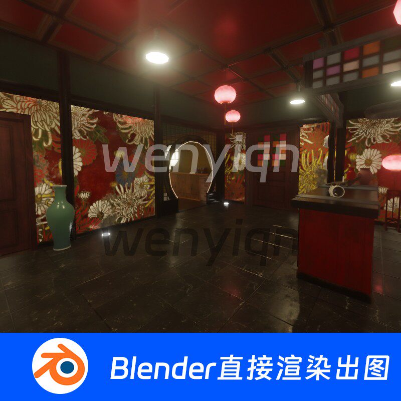 Blender模型复古室内建筑日本按摩馆日系温泉736
