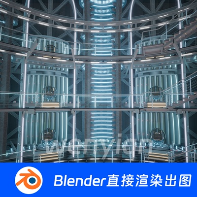 科技科幻大厅空间站舞台发射台实验室Blender场景模型1666