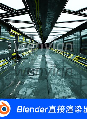Blender模型走廊科技科幻隧道通道未来公路道科技空间机舱1049