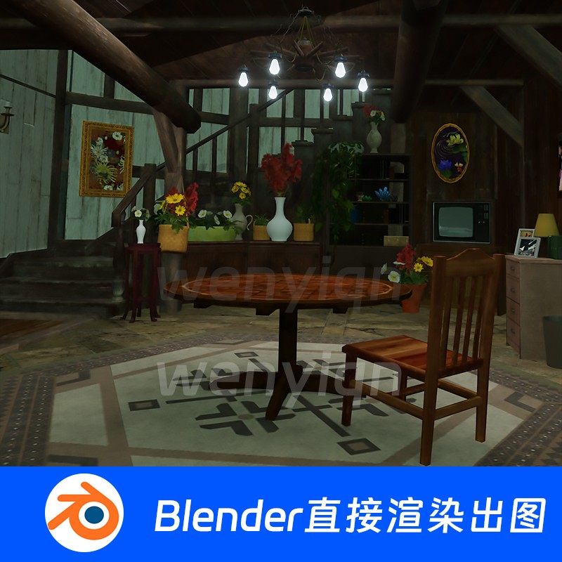 木屋内部村庄古代老房子森林小屋别墅中世纪Blender模型703