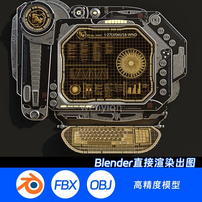 Blender场景模型科幻电脑设备显示屏控制台显示器410