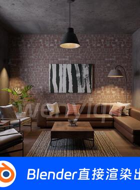 现代房间酒店座椅挂画室内客厅大堂沙发Blender场景模型1728