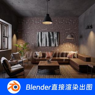 现代房间酒店座椅挂画室内客厅大堂沙发Blender场景模型1728